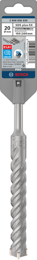 Bosch 2608836639 Sds Plus-5x Hammer Drill Bit 4 Cutter, 4 Flute, 200mm Dia, 150mmworking Length,110 Total Length - photo 2