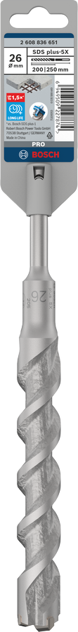 Bosch 2608836651 Sds Plus-5x Hammer Drill Bit 4 Cutter, 4 Flute, 260mm Dia, 200mmworking Length,110 Total Length - photo 2