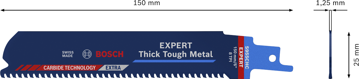 Bosch 2608900365 Sabre / Reciprocating Saw Blades, Expert For Thick Tough Metal, S 955 Chm, Blade Length 150mm,suitable For Cutting - photo 3