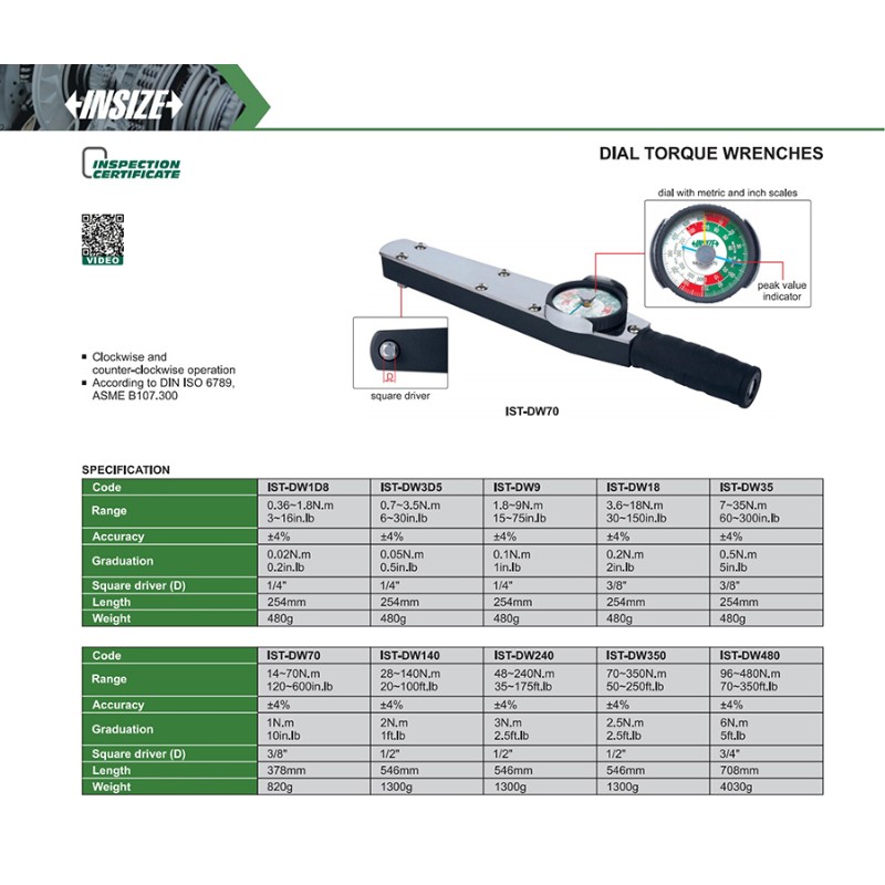 INSIZE IST-DW70 Dial Torque Wrench 14~70 N.m - photo 2