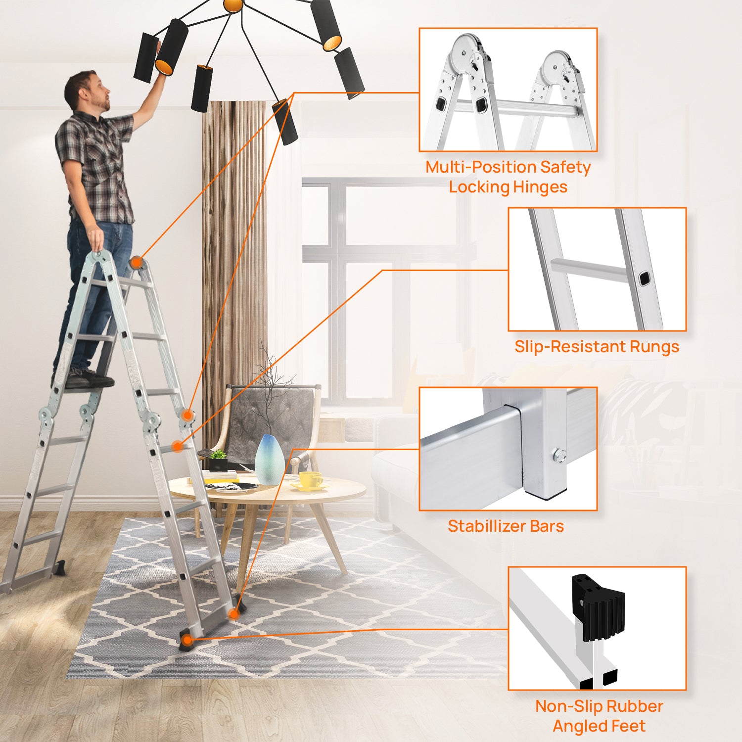 Corvids CALM-403 12 Ft Multipurpose Folding Aluminium Ladder, 12 Steps (4x3) - photo 4
