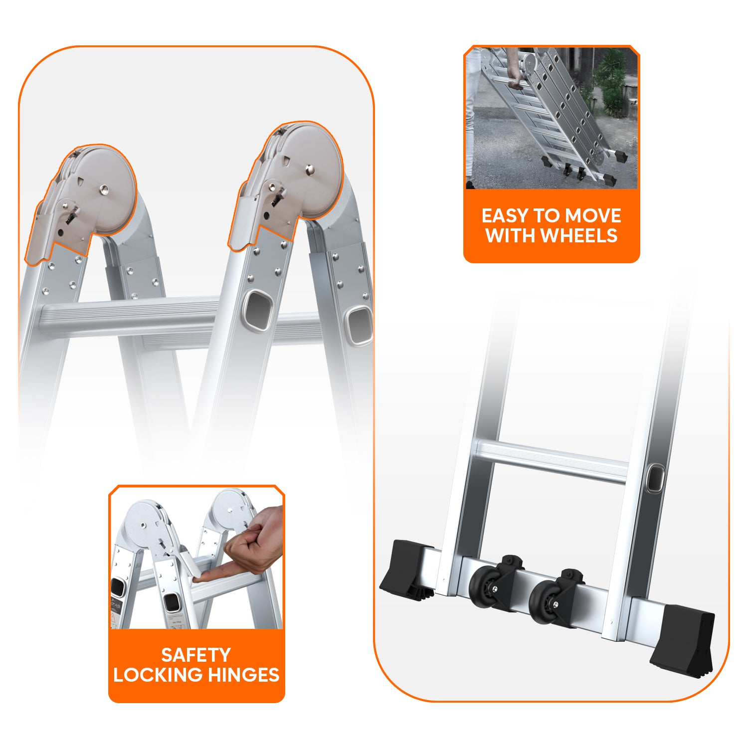 Corvids CALM-404 PRO 14.5 Ft Multipurpose Folding Aluminium Ladder, 16 Steps (4x4) - photo 4