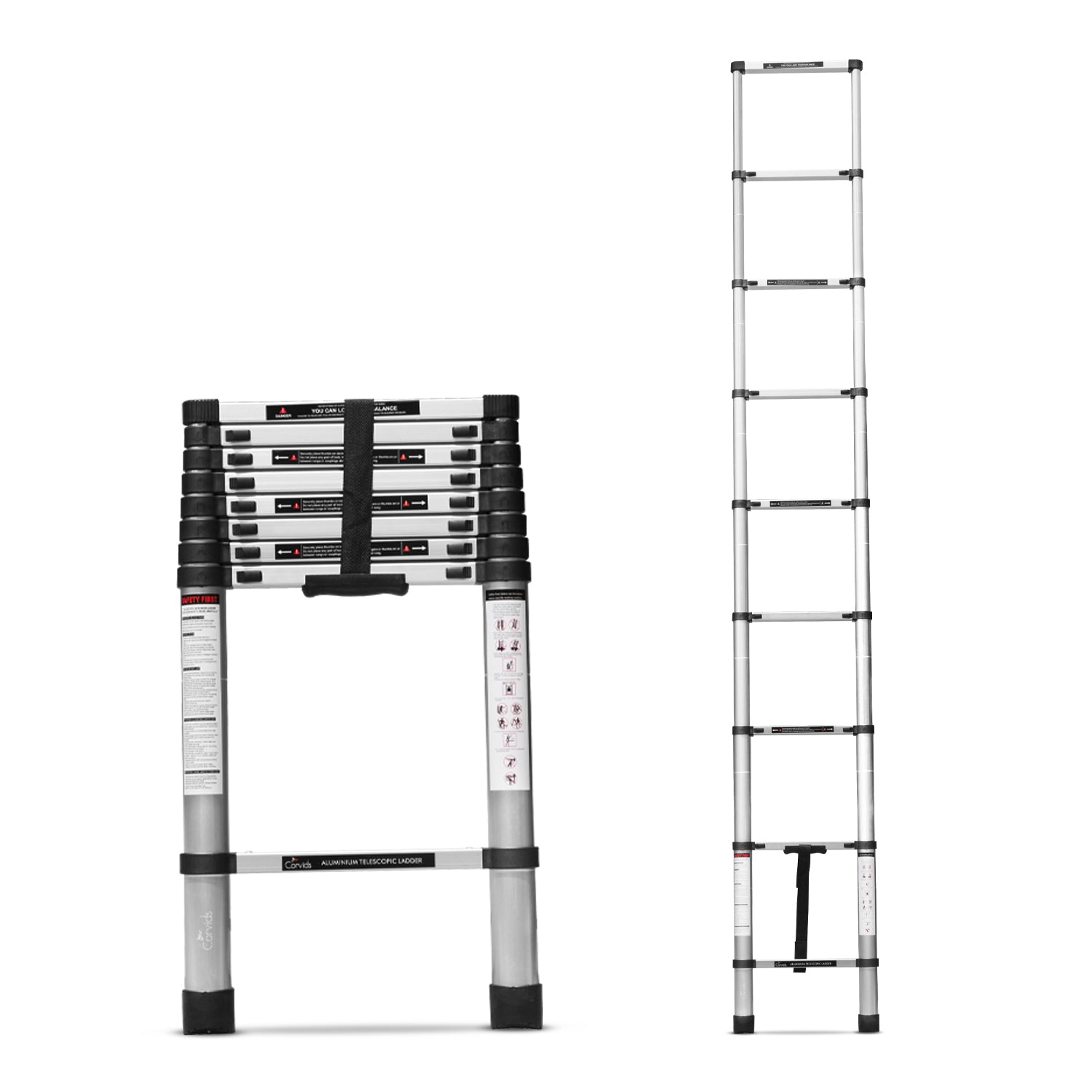 Corvids CALT-026 2.6 m (8.5 Ft) Aluminium Telescopic Ladder, 9 Steps