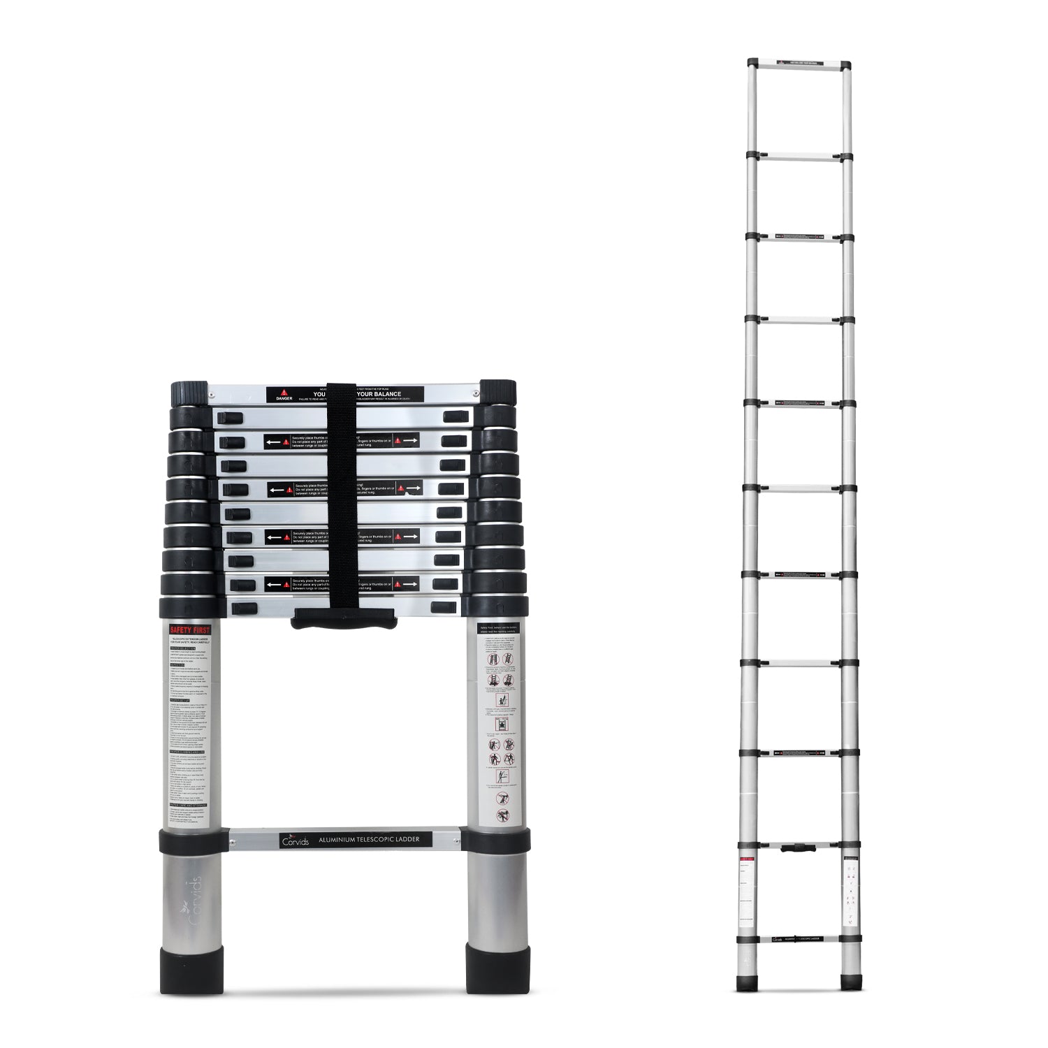 Corvids CALT-032 3.2 m (10.5 Ft) Aluminium Telescopic Ladder, 11 Steps