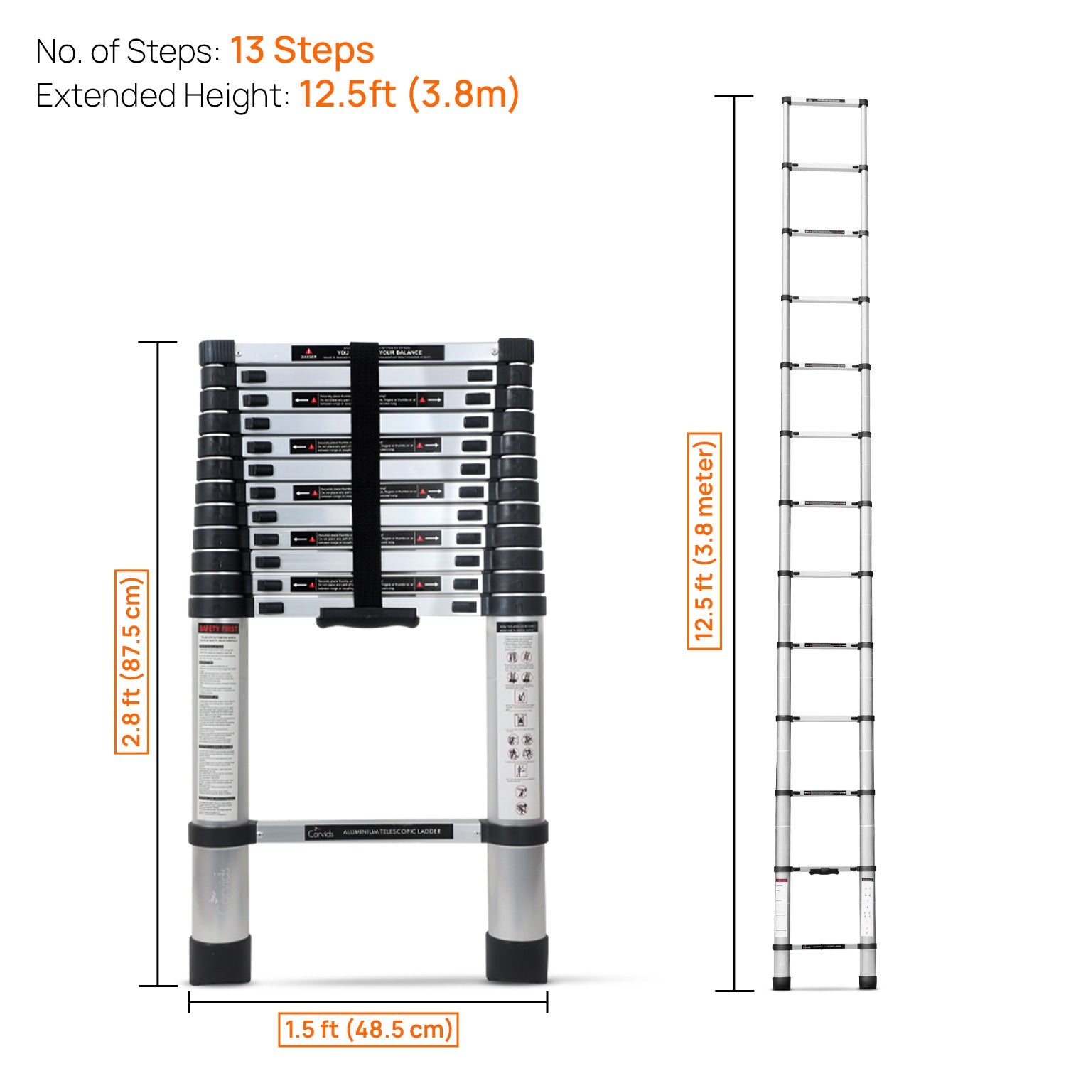 Corvids CALT-038 3.8 m (12.5 Ft) Aluminium Telescopic Ladder, 13 Steps - photo 2