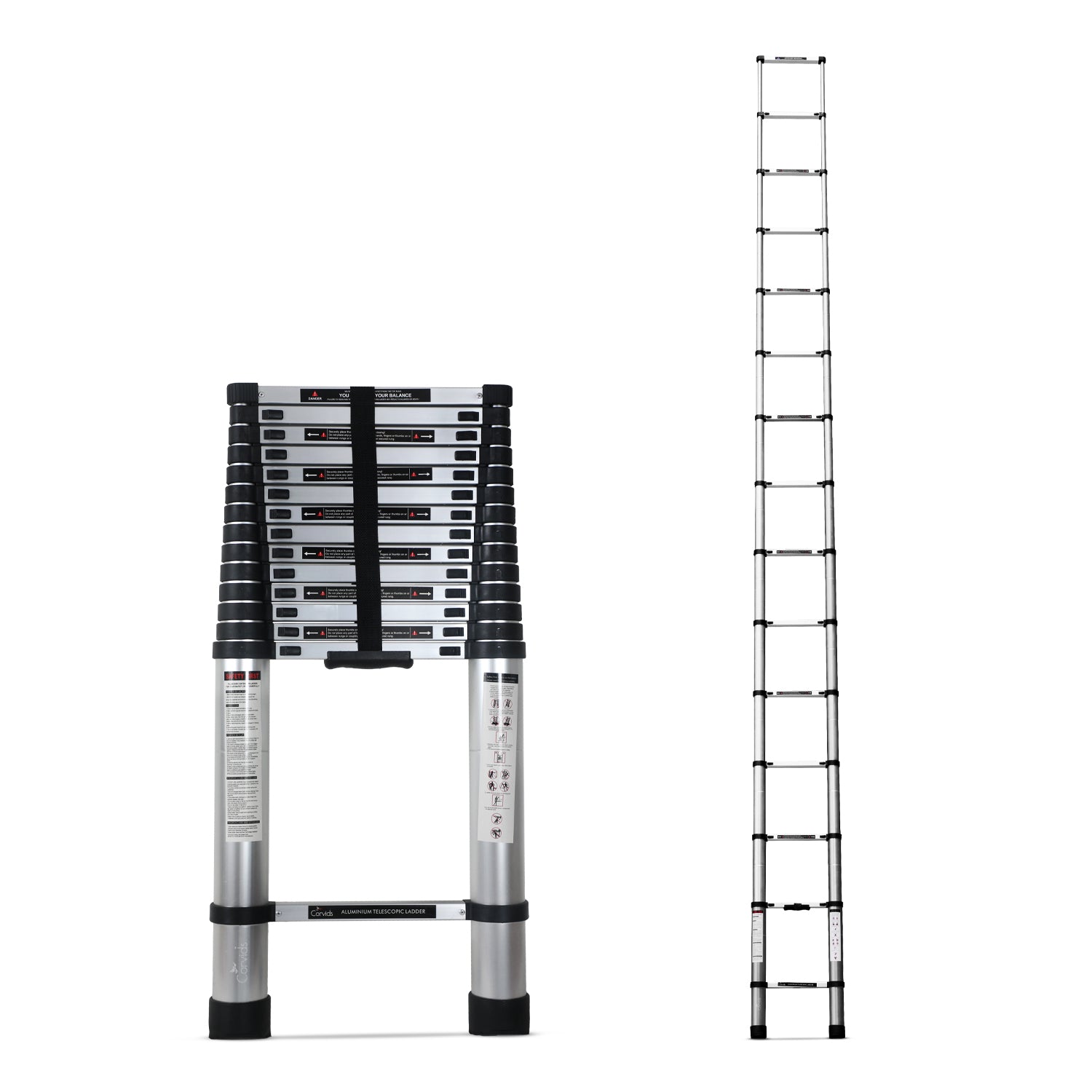Corvids CALT-044 4.4 m (14.5 Ft) Aluminium Telescopic Ladder, 15 Steps