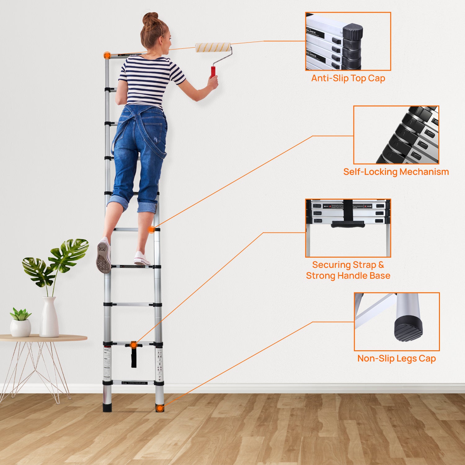 Corvids CALT-044 4.4 m (14.5 Ft) Aluminium Telescopic Ladder, 15 Steps - photo 4