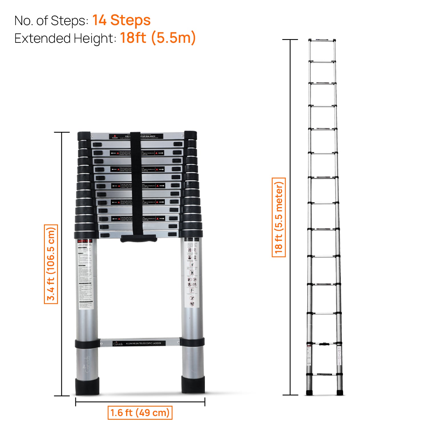Corvids CALT-055 5.5 m (18 Ft) Aluminium Telescopic Ladder, 14 Steps - photo 3