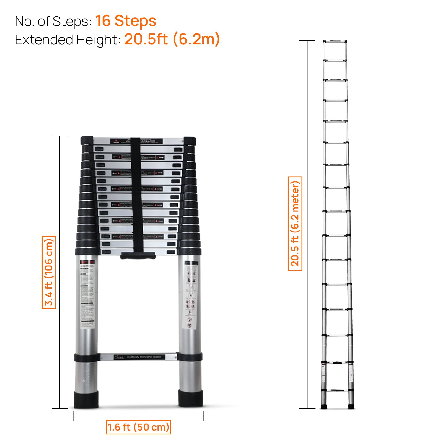 Corvids CALT-062 6.2 m (20.5 Ft) Aluminium Telescopic Ladder, 16 Steps - photo 3