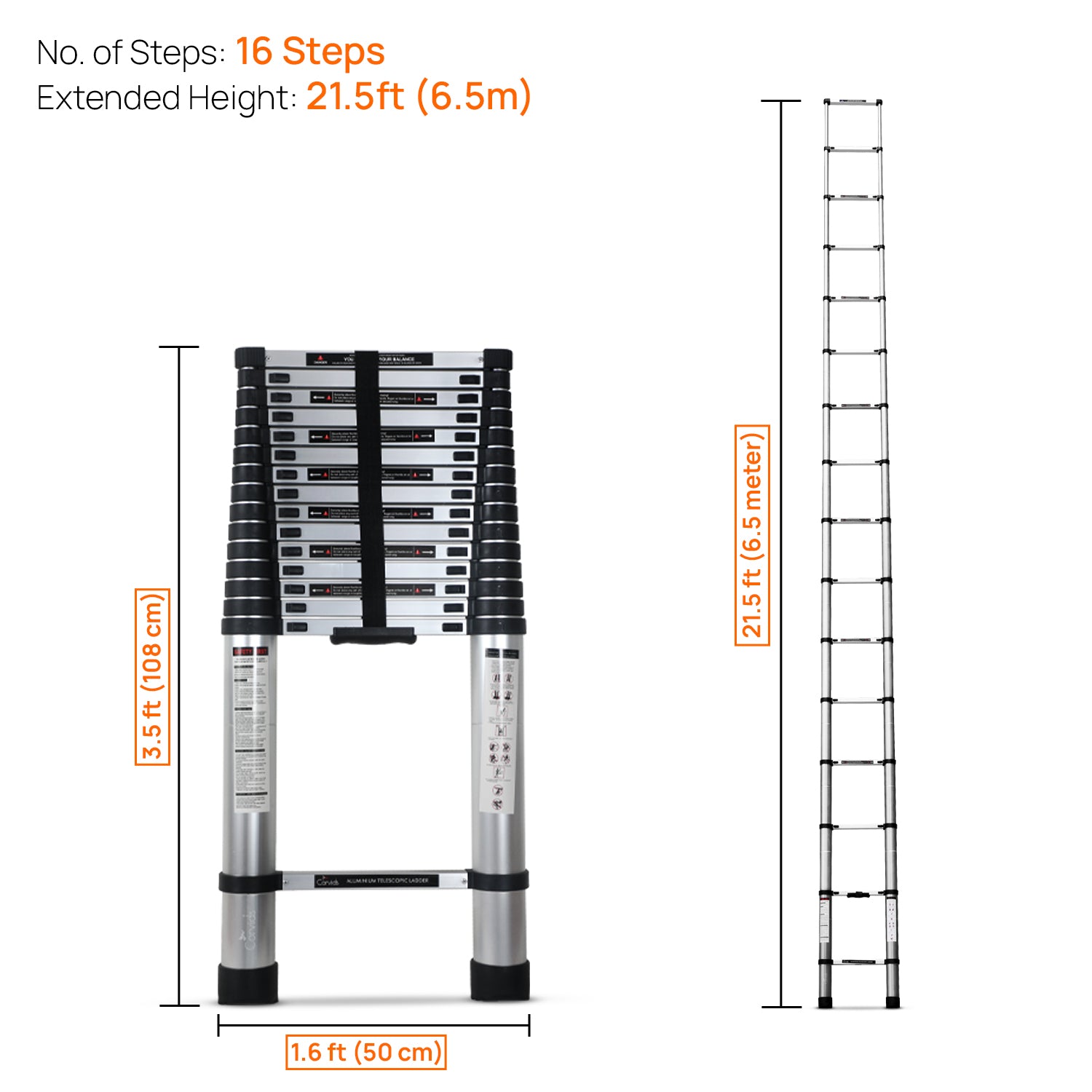 Corvids CALT-065 6.5 m (21.5 Ft) Aluminium Telescopic Ladder, 16 Steps - photo 3