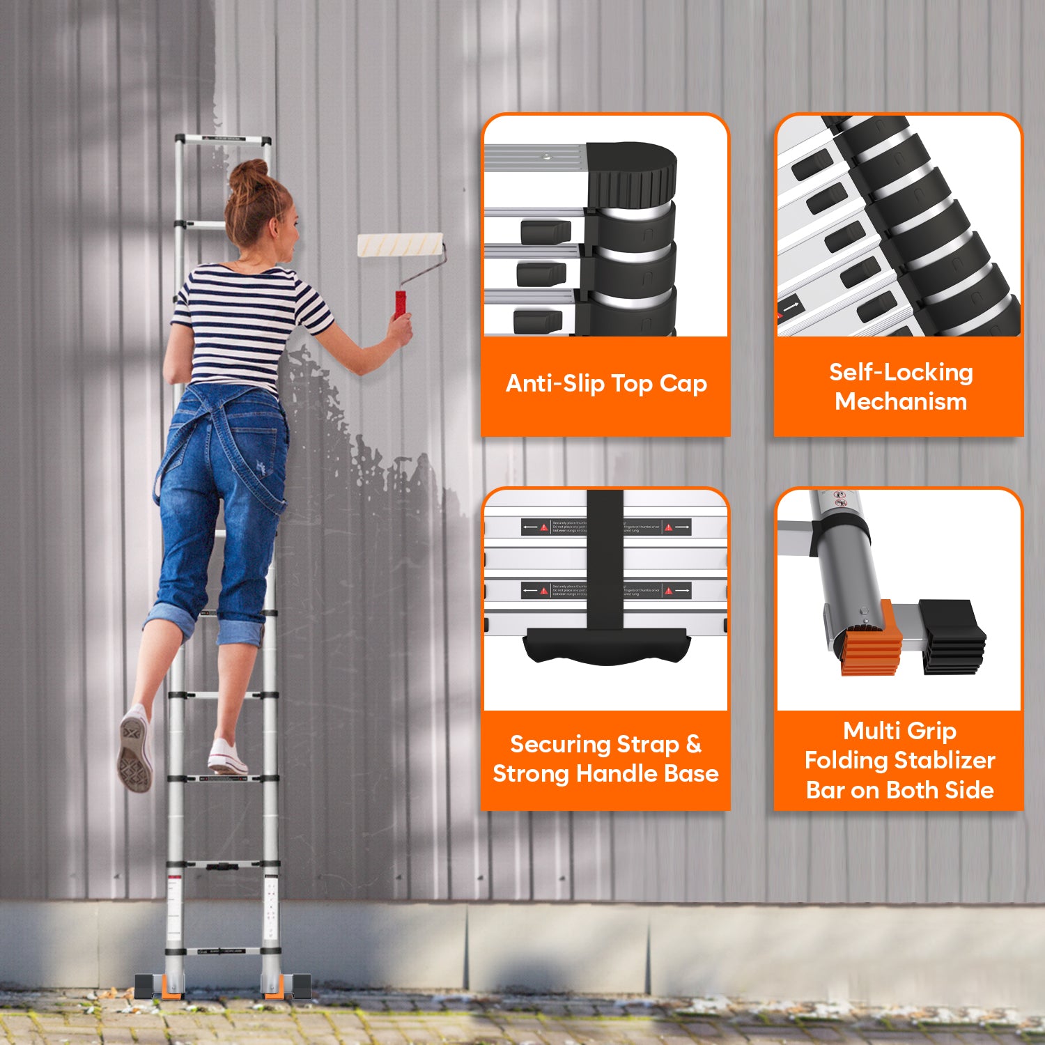 Corvids CALT-072 7.2 m (23.5 Ft) Aluminium Telescopic Ladder, 16 Steps - photo 4
