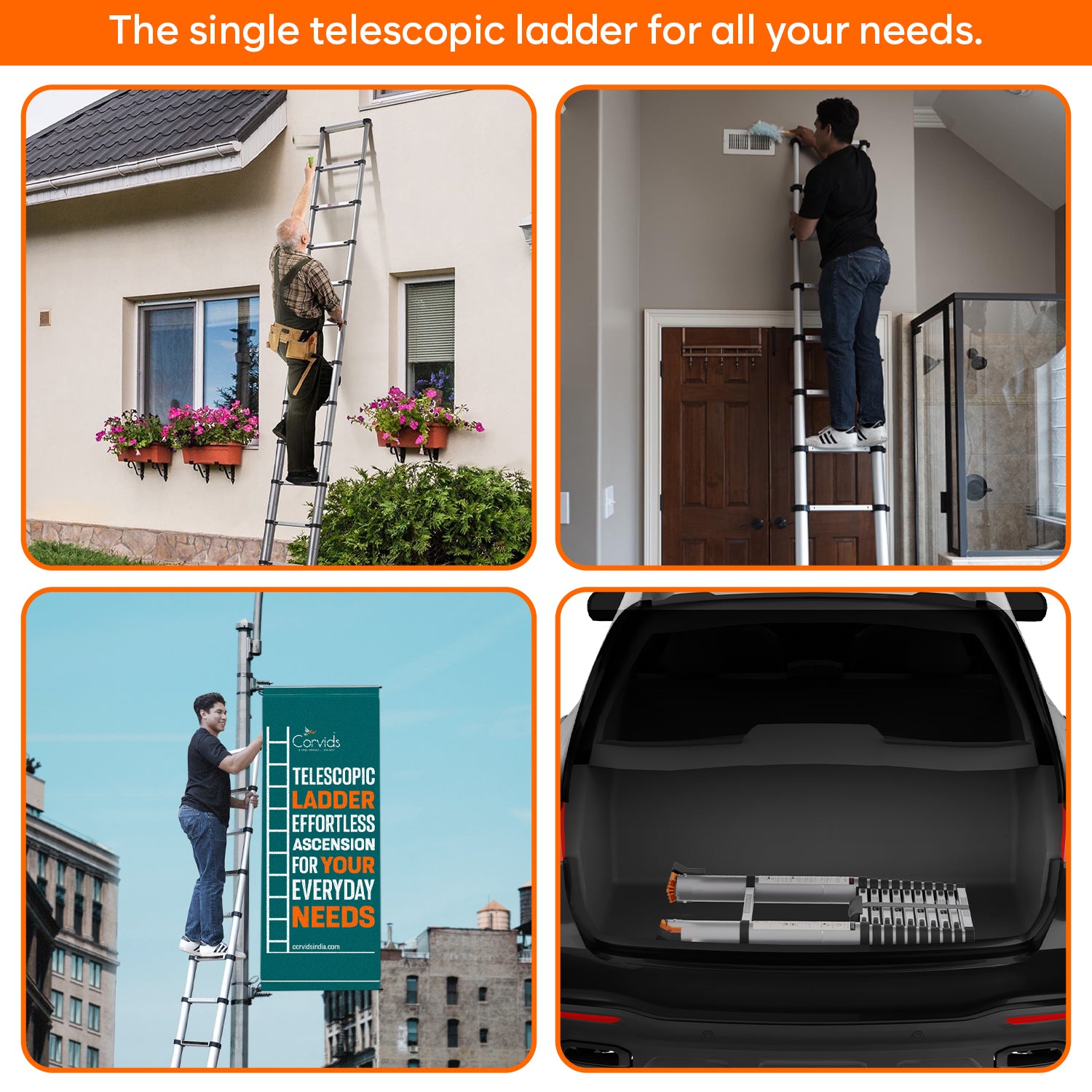 Corvids CALT-072 7.2 m (23.5 Ft) Aluminium Telescopic Ladder, 16 Steps - photo 5