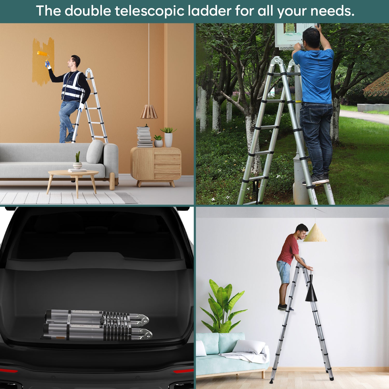 Corvids CALT-D38 12.5 Ft (1.9+1.9 m) A-Type Double Aluminium Telescopic Ladder, 12 Steps - photo 5