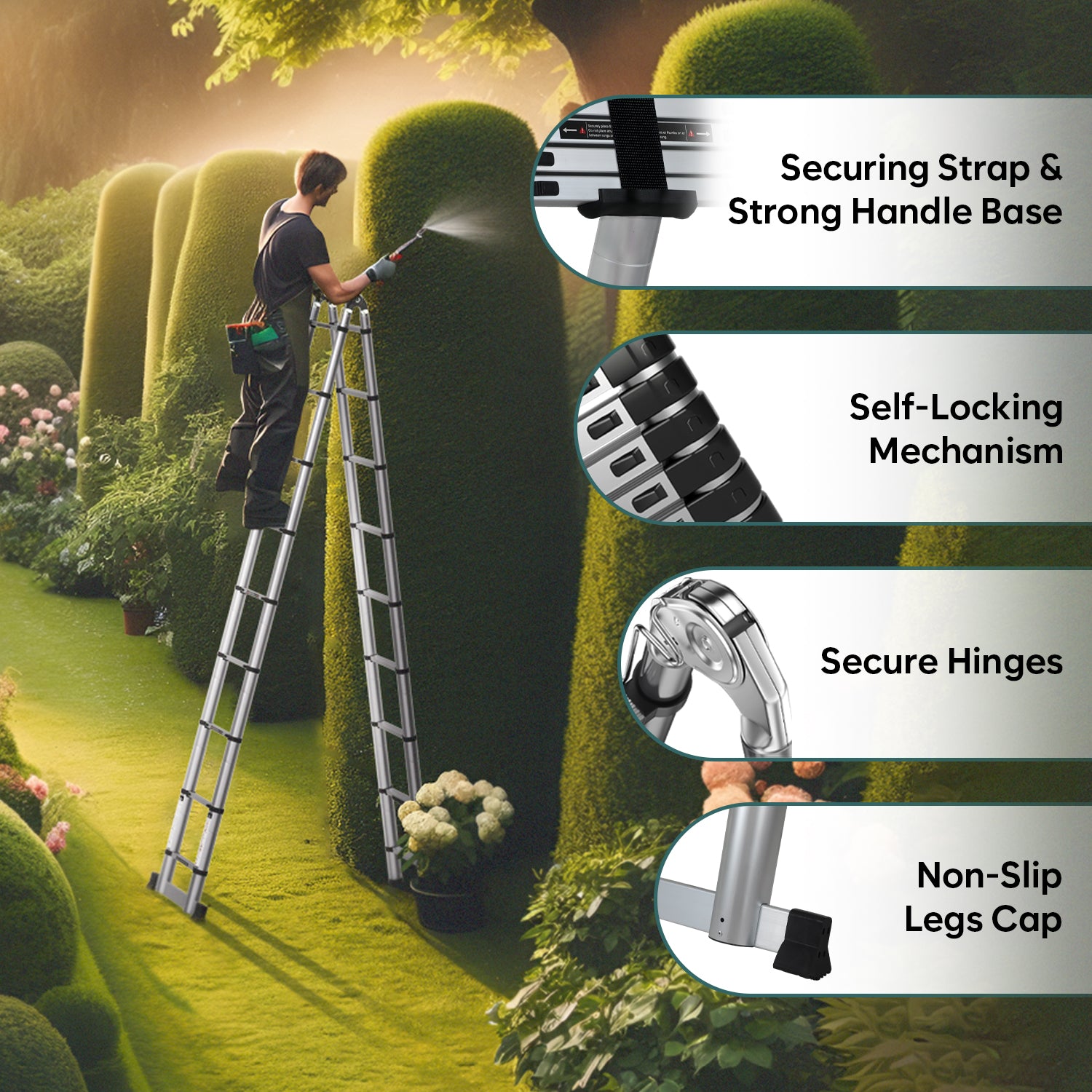 Corvids CALT-D38 12.5 Ft (1.9+1.9 m) A-Type Double Aluminium Telescopic Ladder, 12 Steps - photo 4