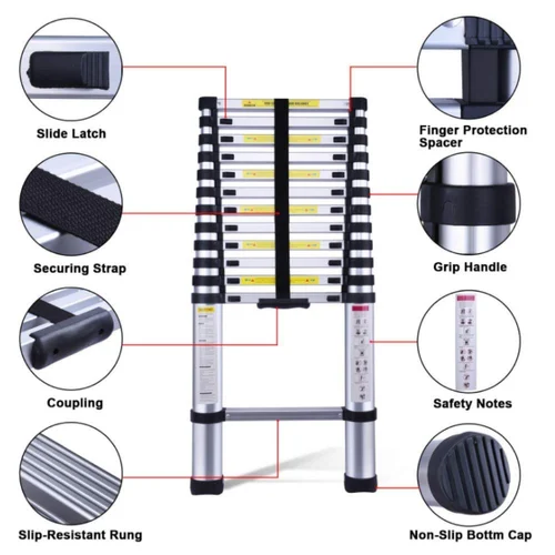 Corvids CALT-FP38 3.8 M (12.5 Ft) Folding Finger Protect Aluminium Telescoping Ladder - photo 2