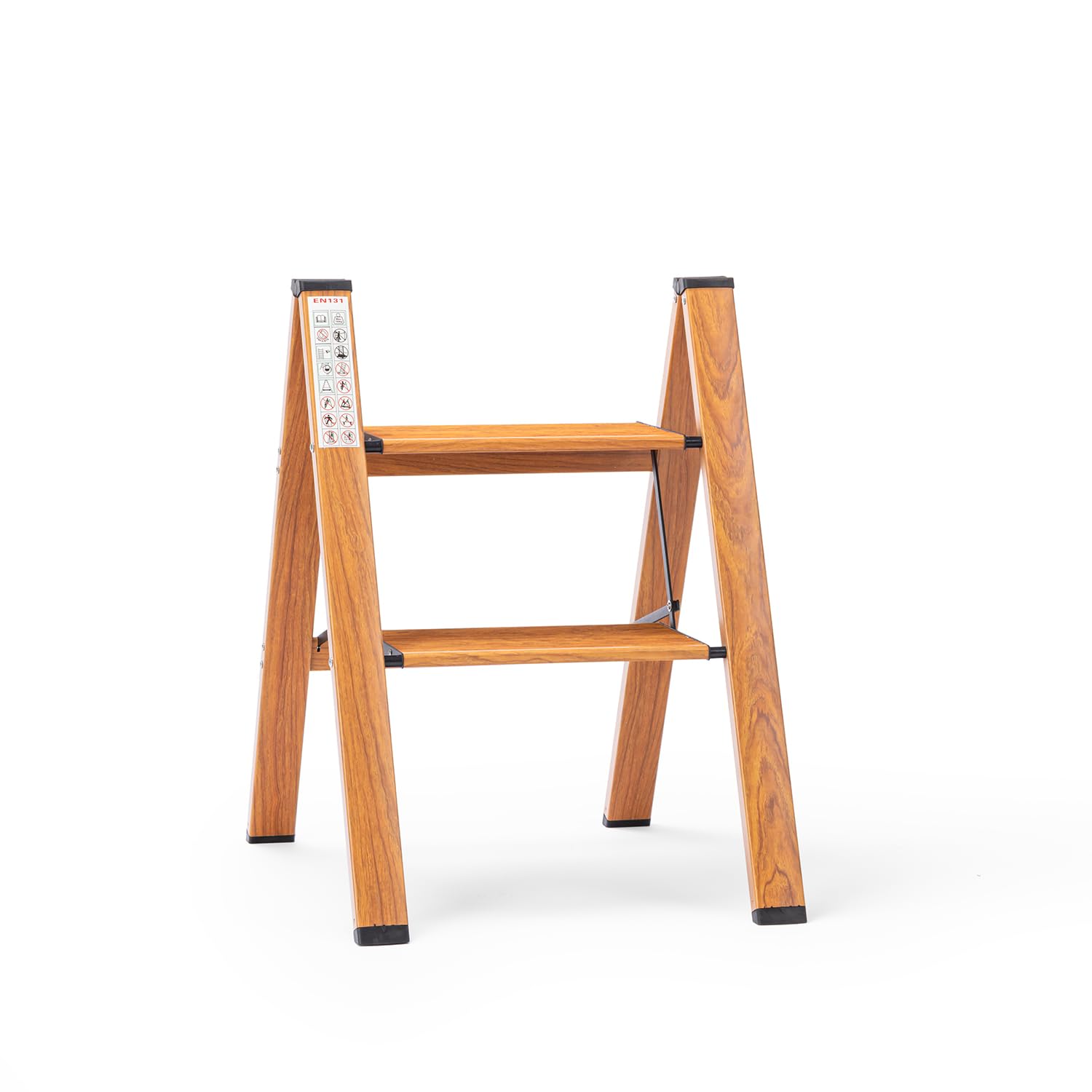 Corvids CASL-02 2-Step Aluminium Folding Step Stool Ladder, 46 cm (1.5 Ft) - Wooden Finish