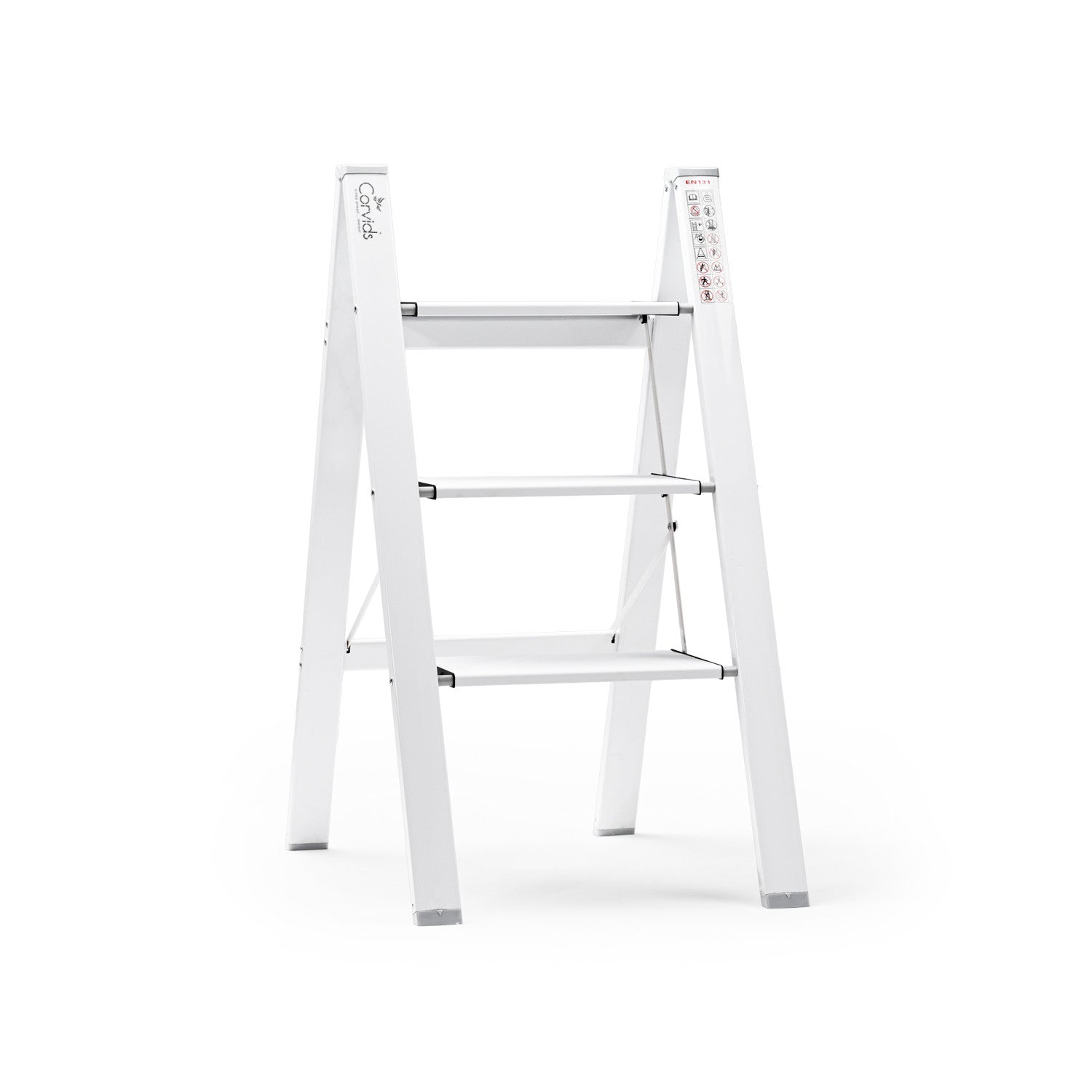 Corvids CASL-03 3-Step Aluminium Folding Step Stool Ladder, 66 cm (2.2 Ft) - White/Black