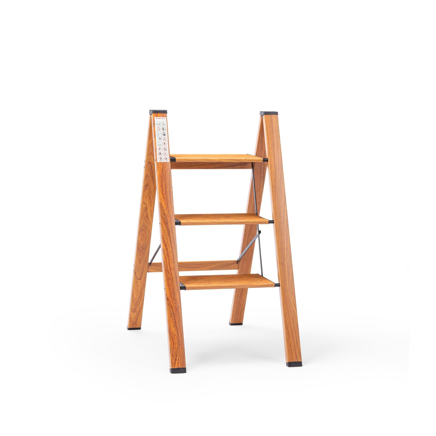 Corvids CASL-03 3-Step Aluminium Folding Step Stool Ladder, 66 cm (2.2 Ft) - Wooden Finish