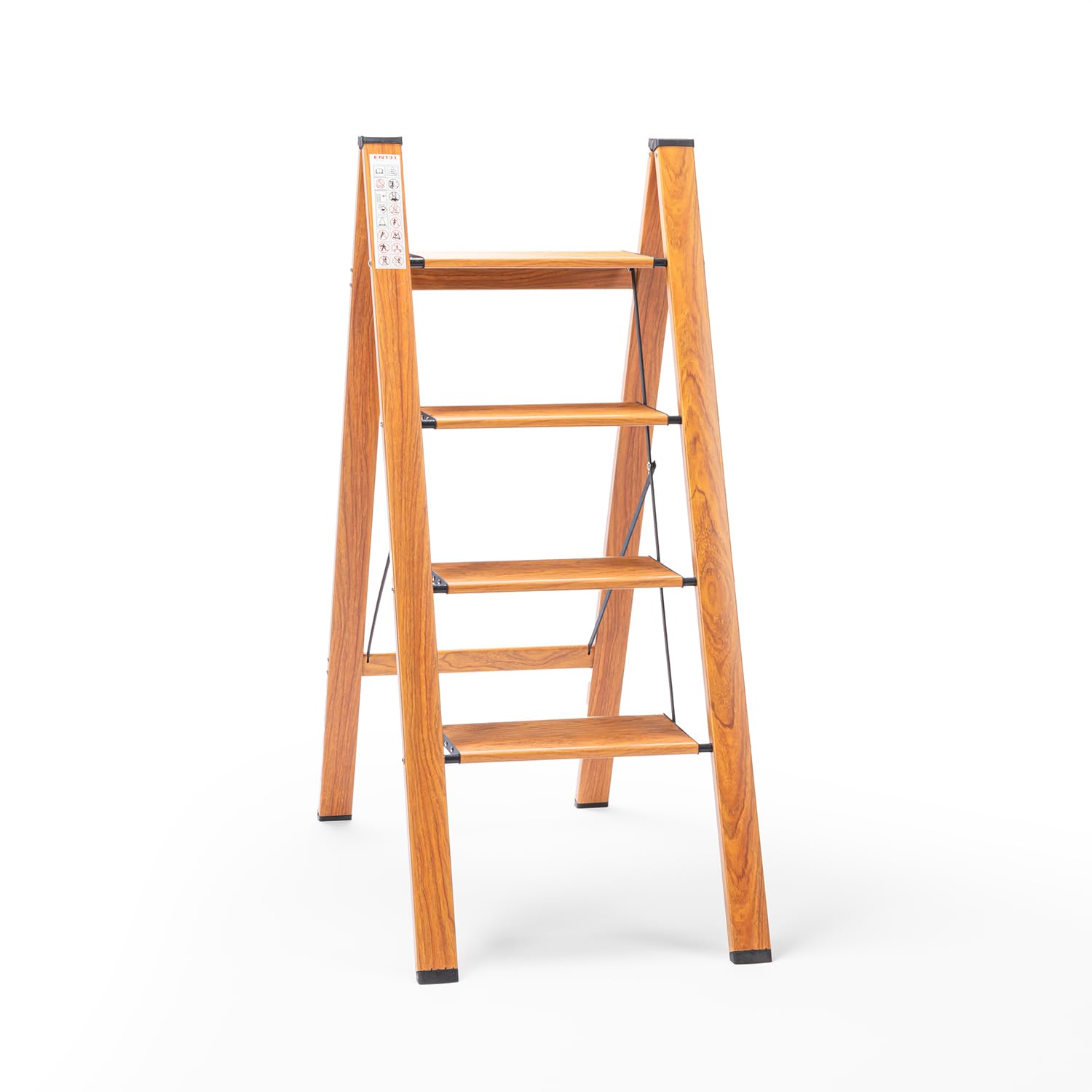 Corvids CASL-04 4-Step Aluminium Folding Step Stool Ladder, 86 cm (2.8 Ft) - Wooden Finish