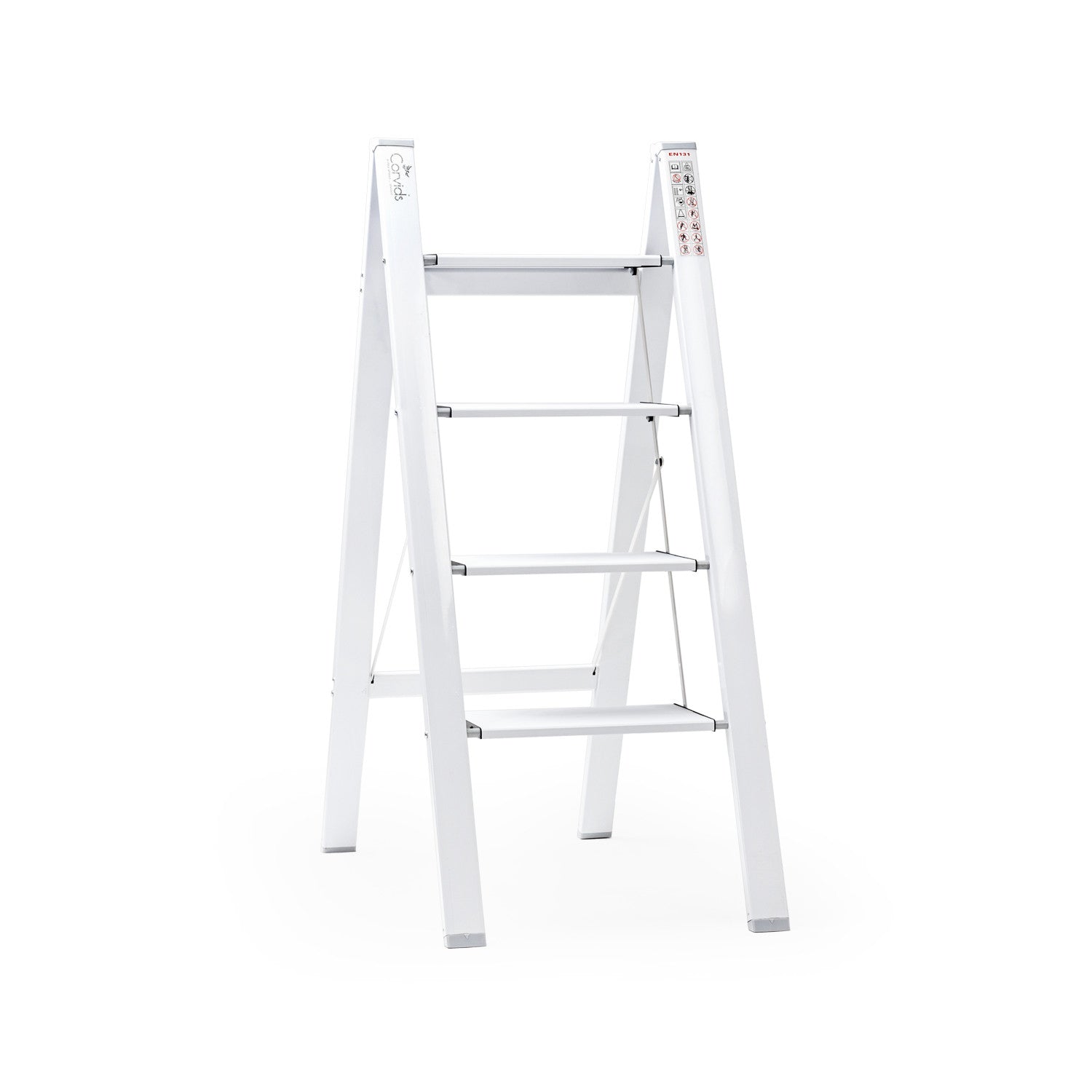 Corvids CASL-04 4-Step Aluminium Folding Step Stool Ladder, 86 cm (2.8 Ft) - White/Black