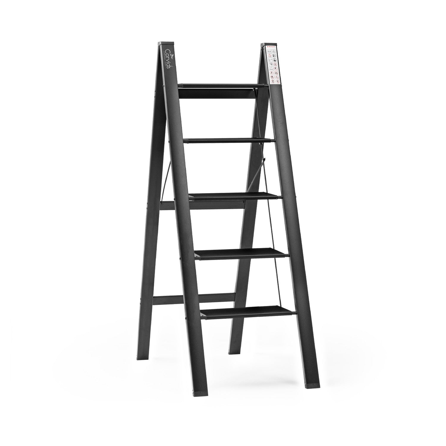 Corvids CASL-05 5-Step Aluminium Folding Step Stool Ladder, 113 cm (3.7 Ft) - White/Black - photo 5