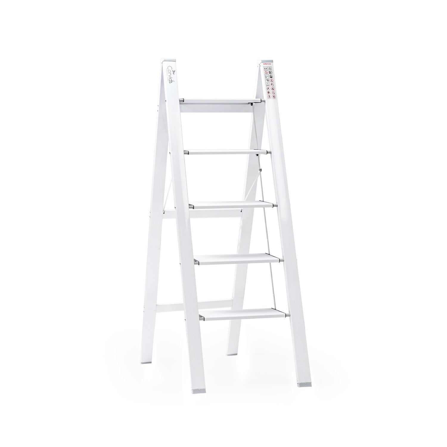 Corvids CASL-05 5-Step Aluminium Folding Step Stool Ladder, 113 cm (3.7 Ft) - White/Black