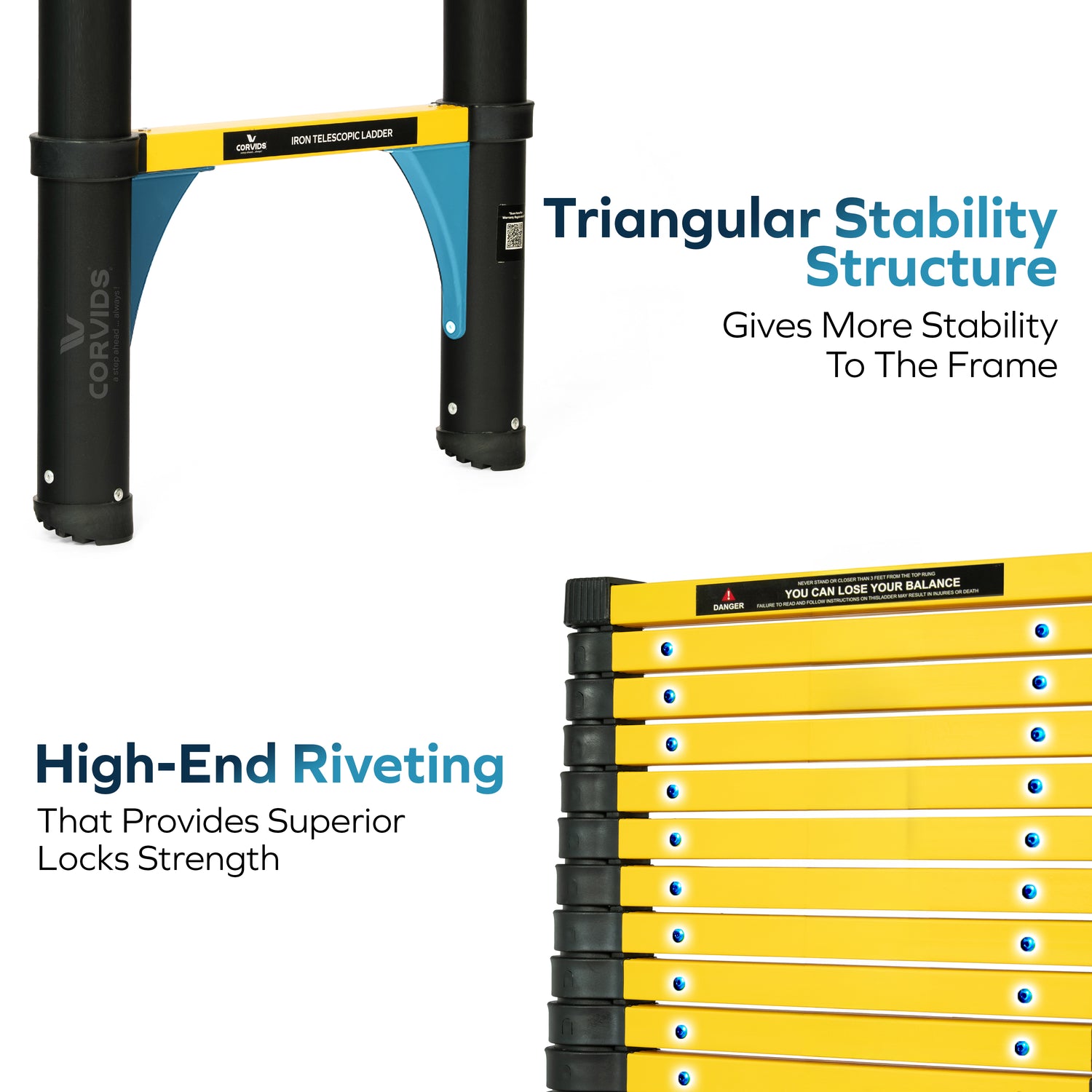 Corvids CCLT-059IR 5.9 m (19.5 Ft) Iron (Carbon Steel) Telescopic Ladder, 15 Steps - photo 6