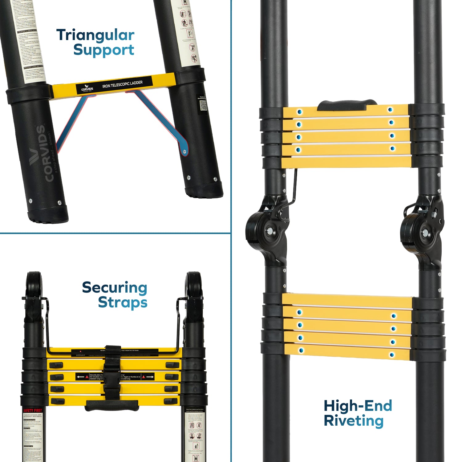 Corvids CCLT-D56IR 18.5 Ft (2.8+2.8 m) A-Type Double Iron (Carbon Steel) Telescopic Ladder, 18 Steps - photo 6