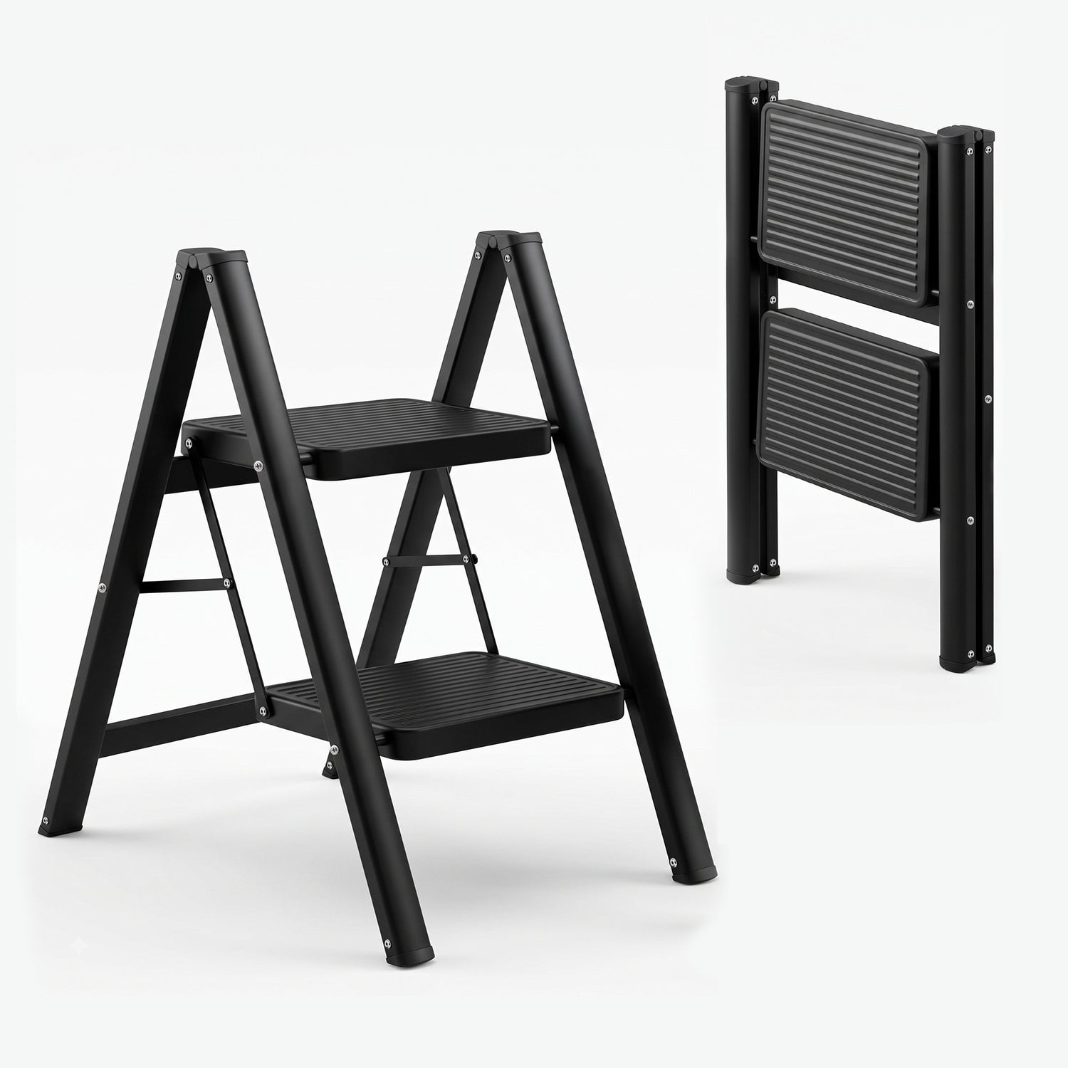Corvids CCSL-02 2-Step Carbon Steel Folding Step Stool Ladder, 46 cm (1.5 Ft) - White/Black - photo 5