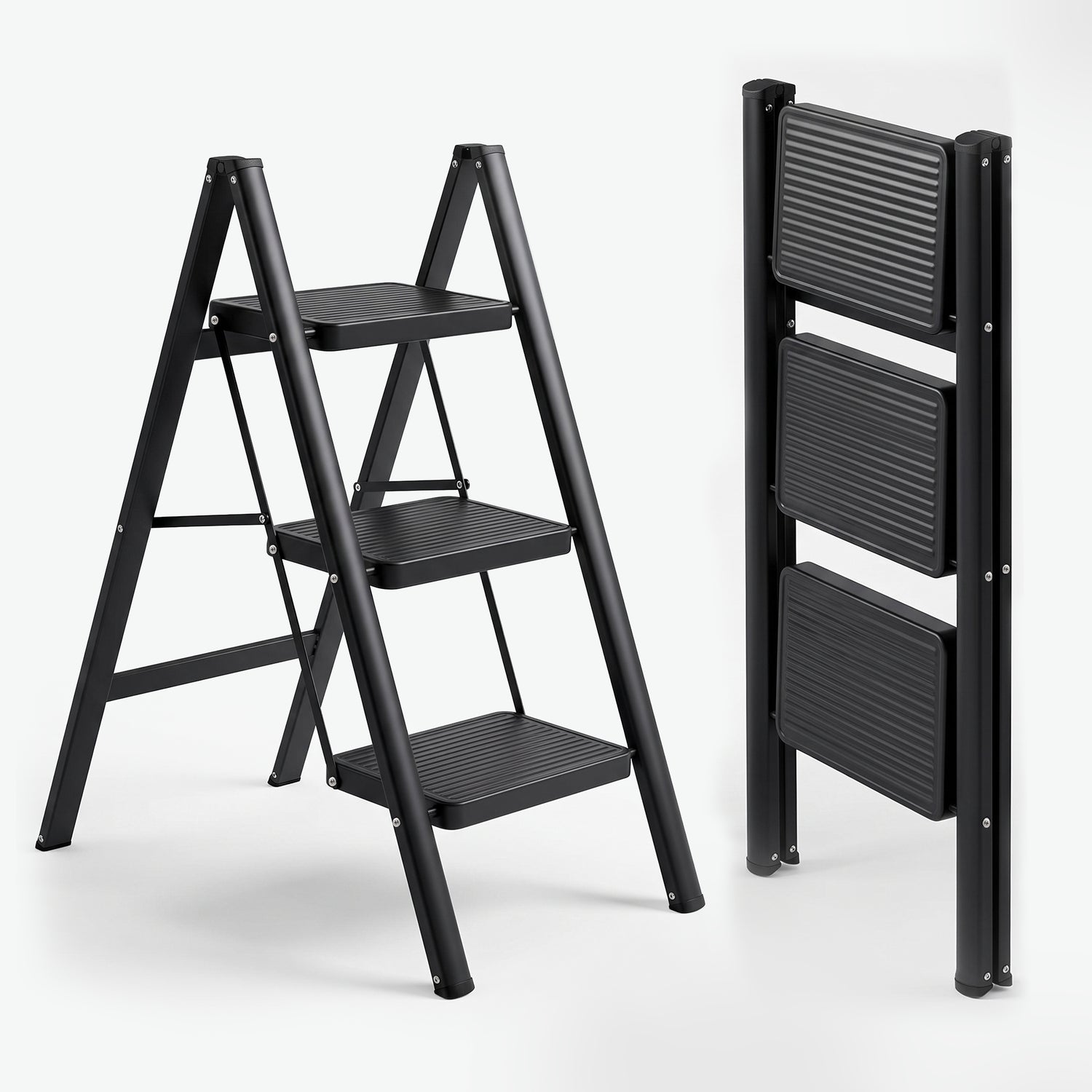 Corvids CCSL-03 3-Step Carbon Steel Folding Step Stool Ladder, 66 cm (2.2 Ft) - White/Black - photo 5