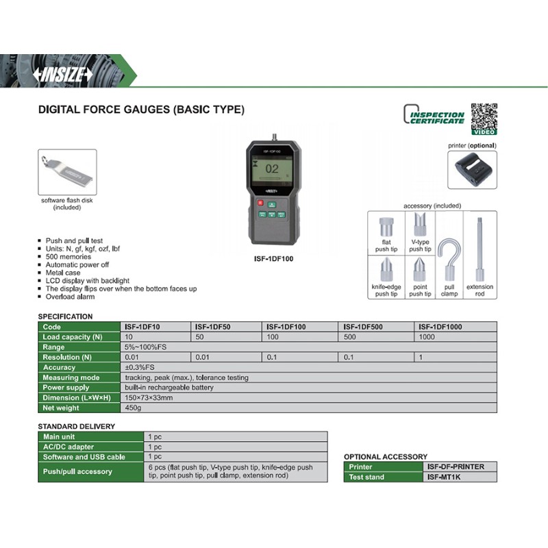 INSIZE ISF-1DF10 Digital Force Gauge, 10N - photo 2