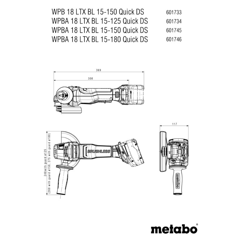 Metabo WPBA 18 LTX BL 15-180 Quick DS Cordless Angle Grinder - photo 2