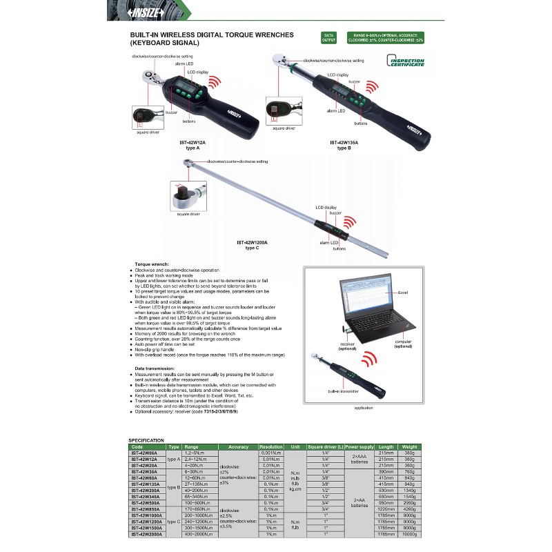 INSIZE IST-42W500A Wireless Digital Torque Wrench 100-500 N.m - photo 2