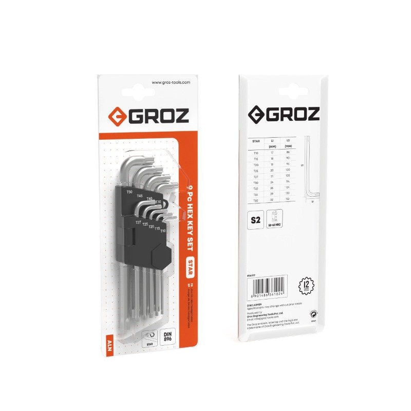 Groz ALN/TX-TX/9L/GRZ Torx Hex Key Set - S2 9 Piece - photo 2