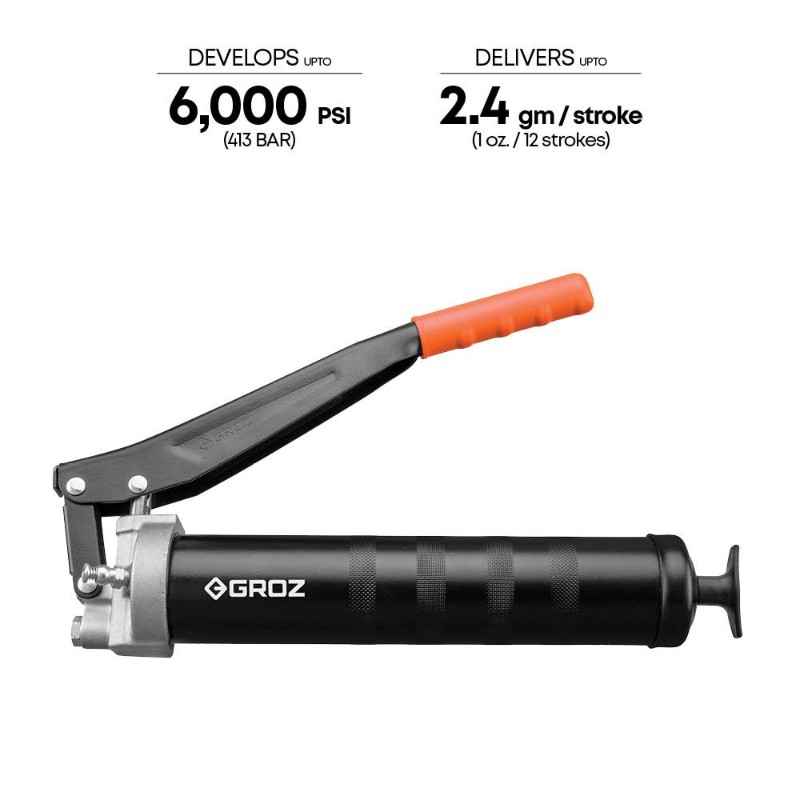 Groz G2R/B Dual Piston Lever Grease Gun with 6 in Steel Extension and Coupler - photo 4