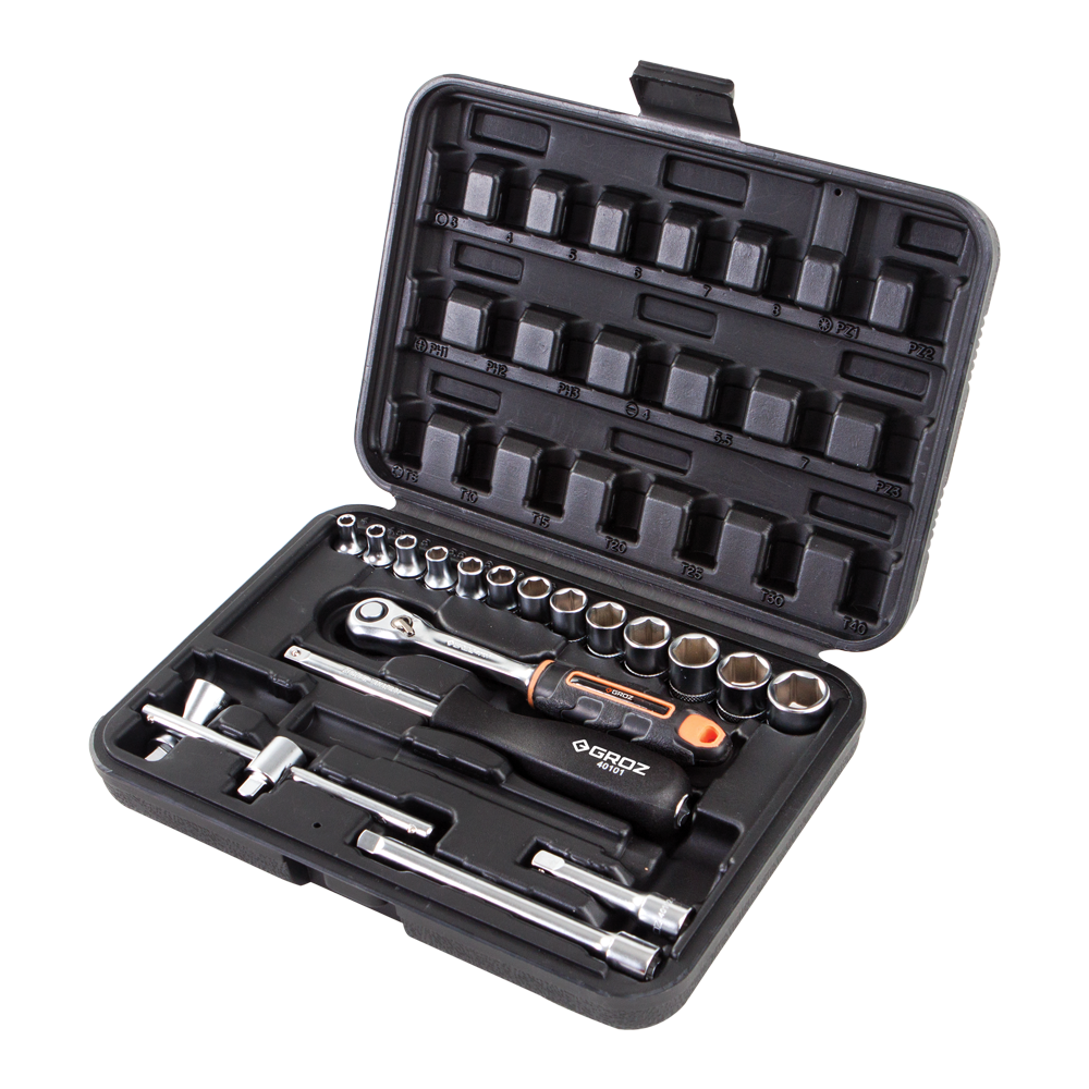 Groz KIT/SKT/H/1-4/19/UG Hand Socket Set, 1/4 Inch Drive, 19 Pieces - photo 2