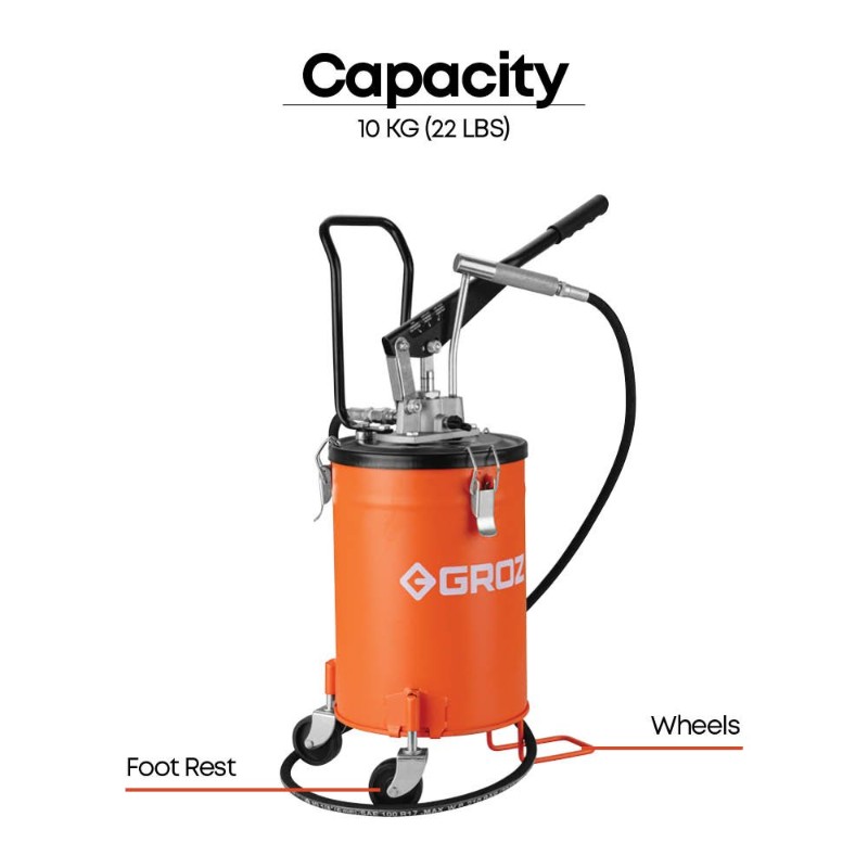 Groz VGP/10 Hand-Operated Bucket Grease Pump 10 kg with Wheels - photo 3