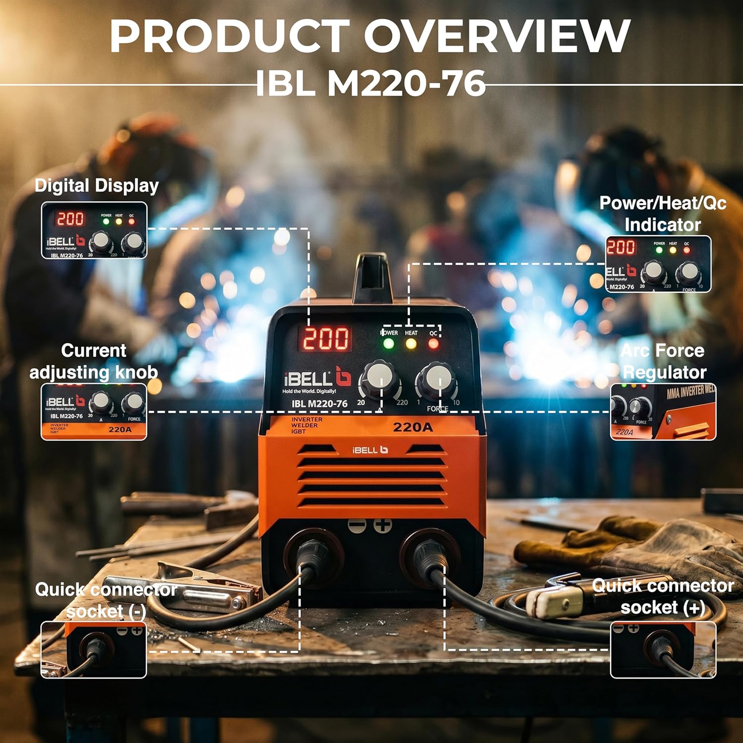 iBELL M220-76 Inverter ARC Welding Machine 220A IGBT with Hot Start & Anti-Stick