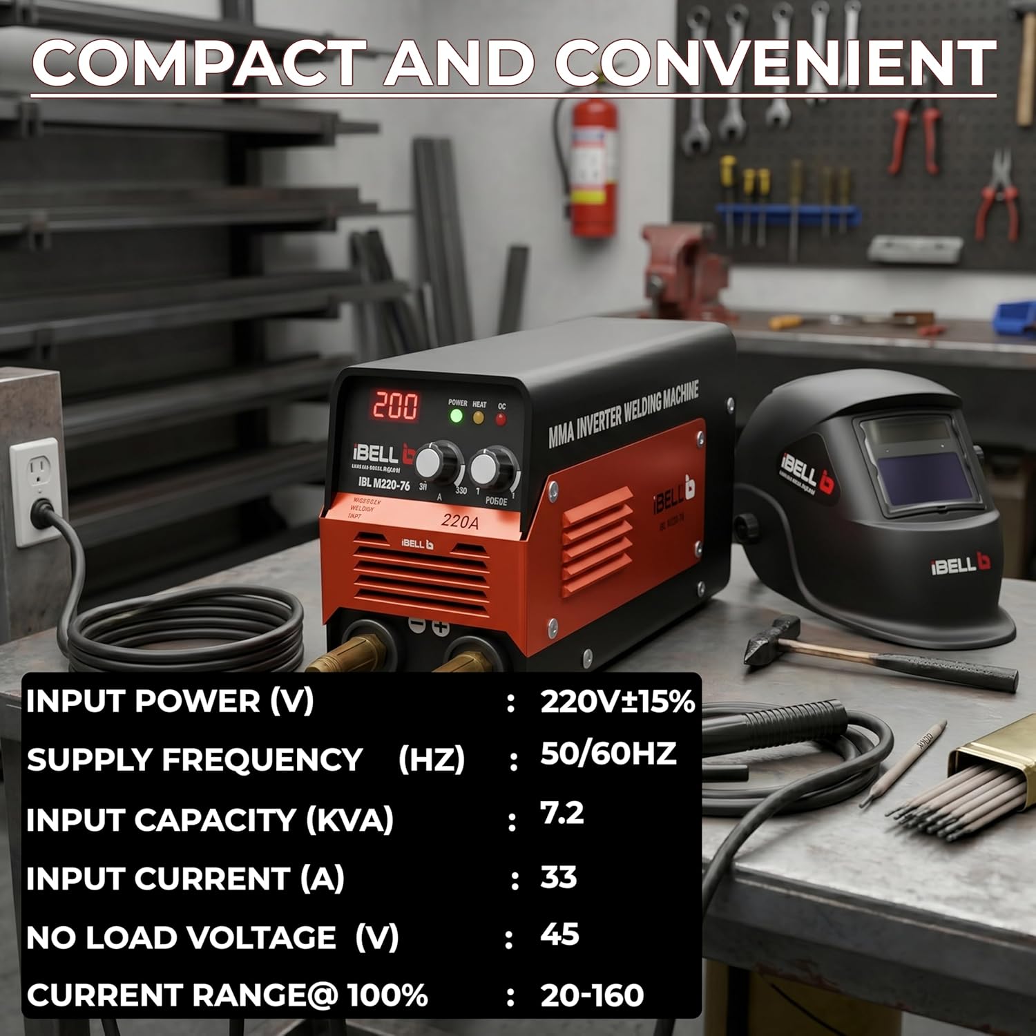 iBELL M220-76 Inverter ARC Welding Machine 220A IGBT with Hot Start & Anti-Stick