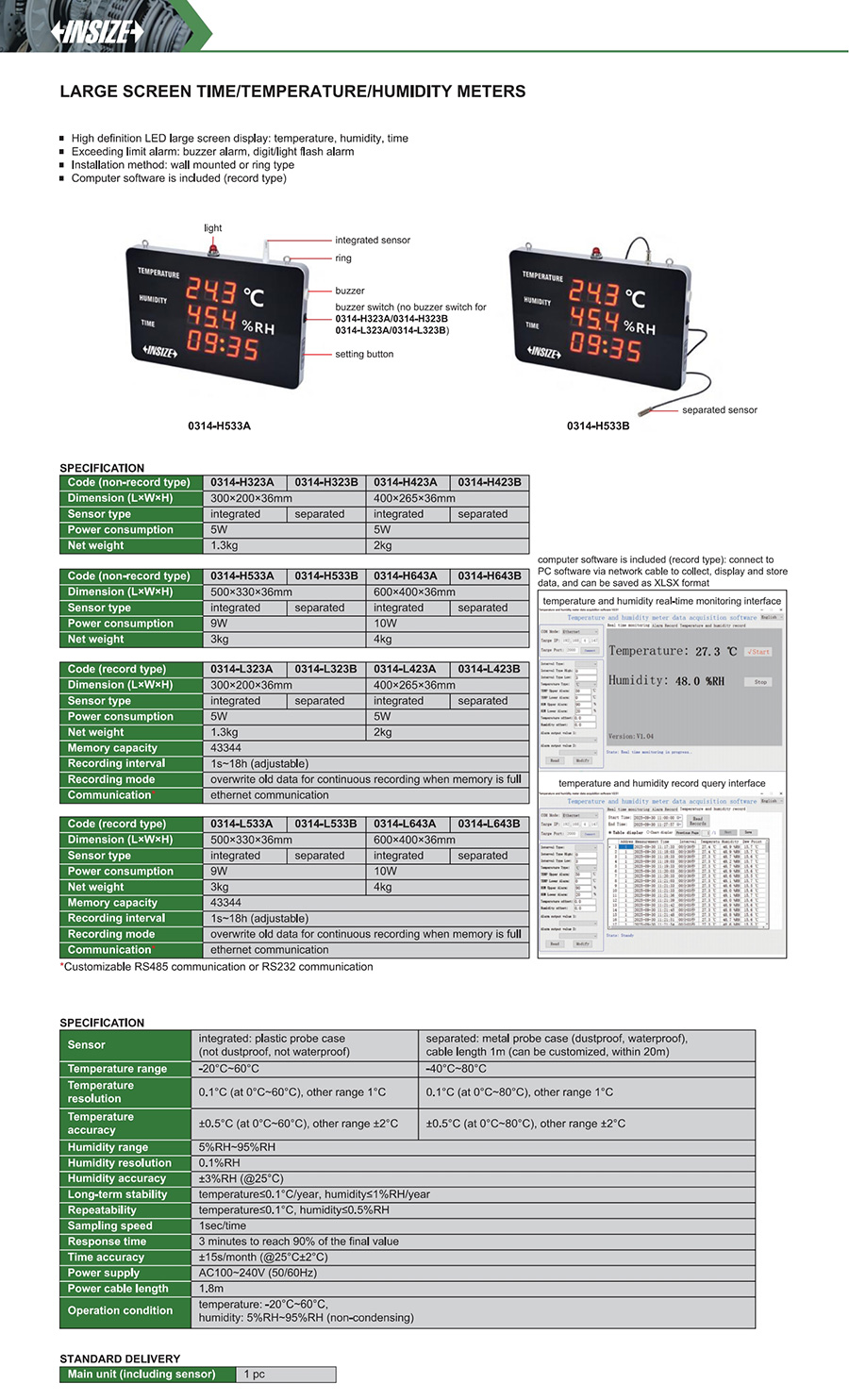 INSIZE 0314-H643A Large Screen Temperature Humidity Meter 600 x 400 mm - photo 2