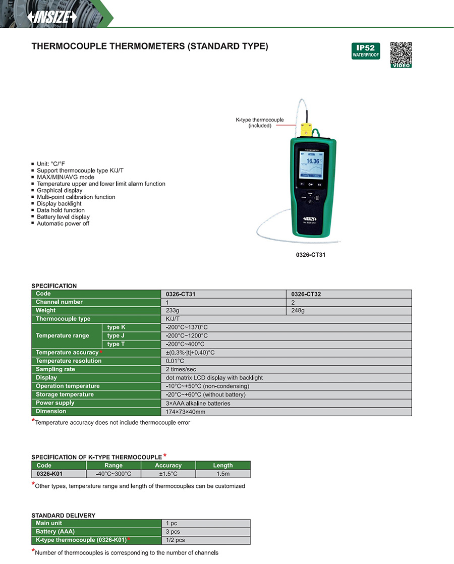 INSIZE 0326-CT32 Thermocouple Thermometer 2-channel-Channel - photo 2