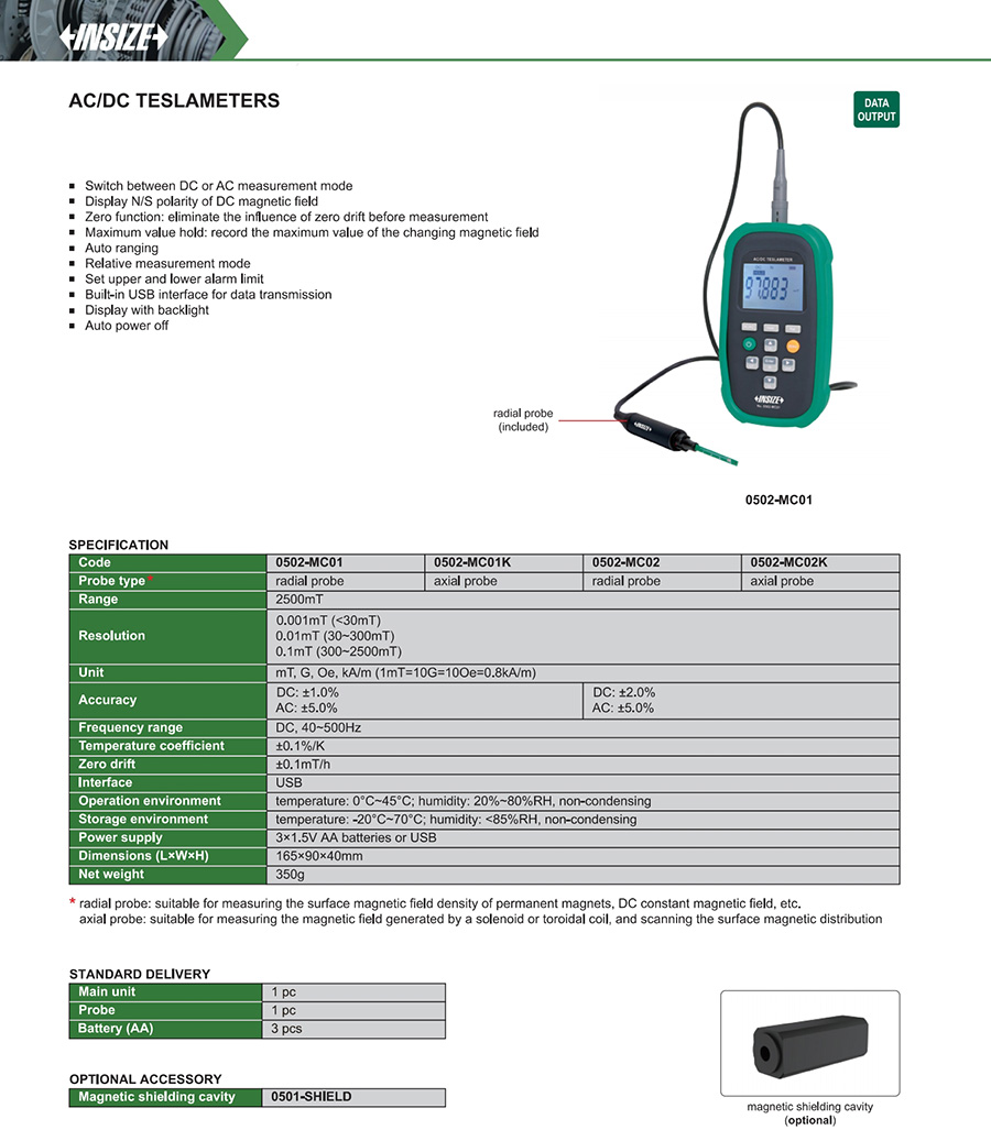 INSIZE 0502-MC02 AC/DC Teslameter 2500mT - photo 2