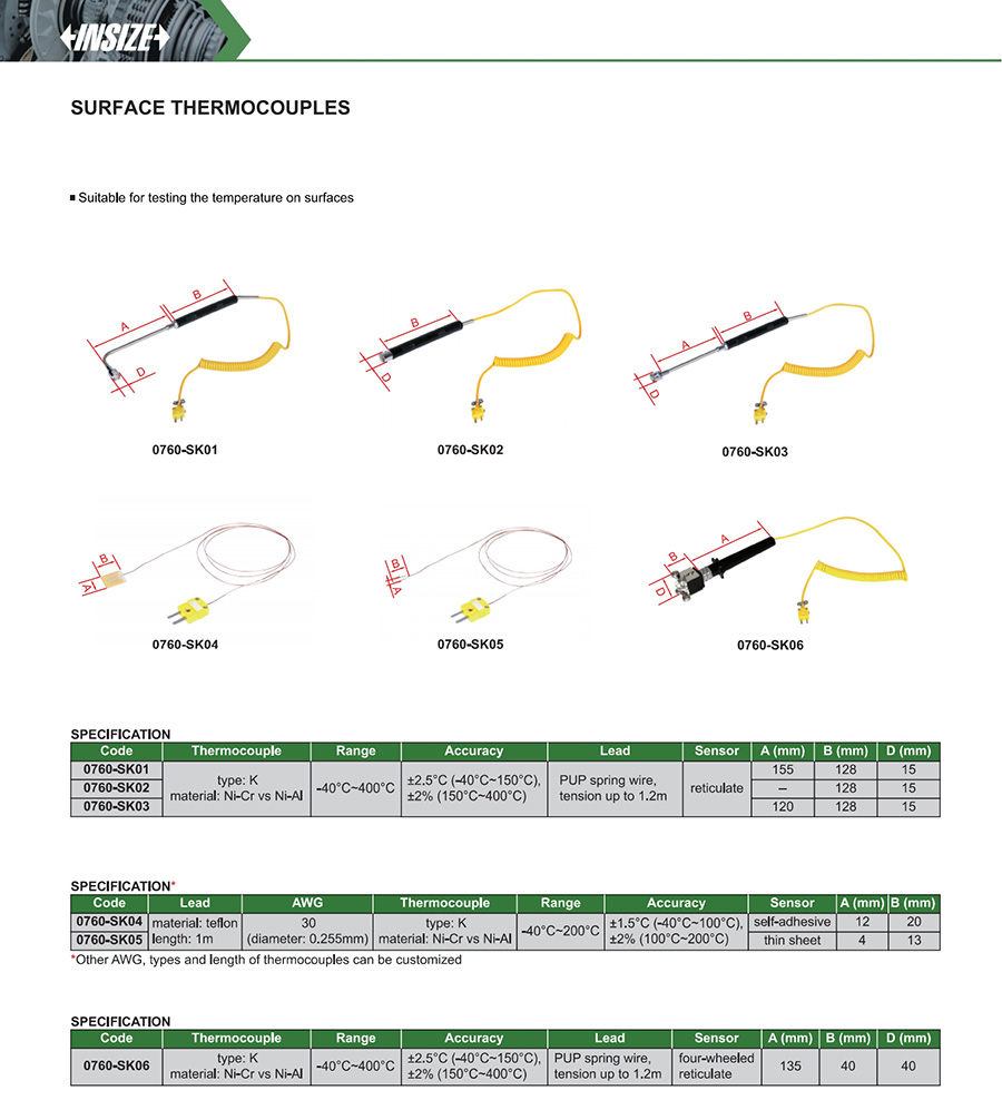 INSIZE 0760-SK02 Surface Thermocouple -40 to 400C - photo 2