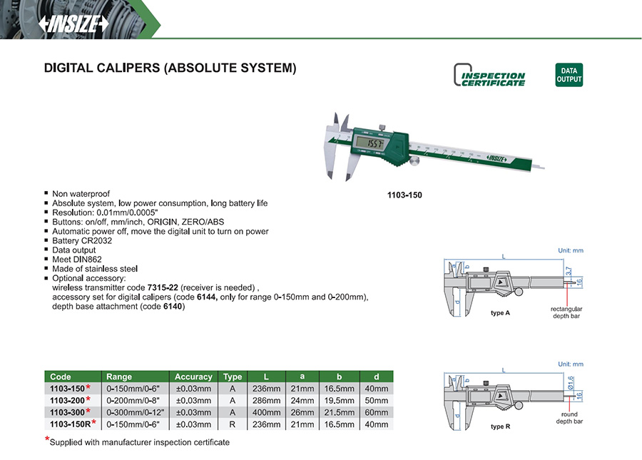 INSIZE 1103-300 Digital Caliper (Absolute System) 0-300mm - photo 2