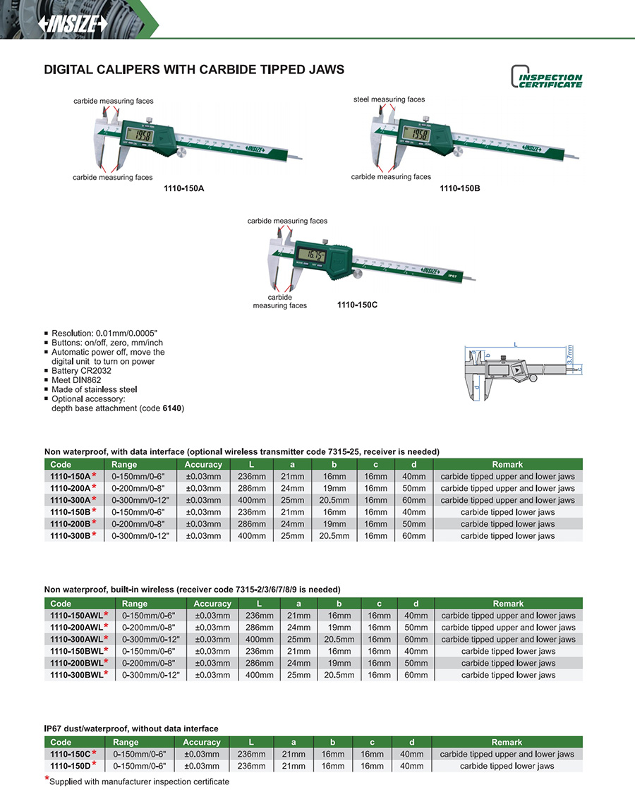 INSIZE 1110-200B Digital Calipers With Carbide Tipped Jaws 0-200mm/0-8" - photo 2