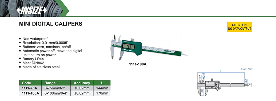 INSIZE 1111-75A Mini Digital Calipers 0-75mm/0-3" - photo 2