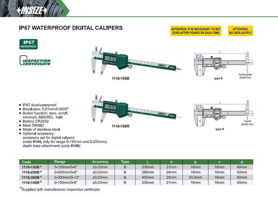 INSIZE 1118-200B IP67 Waterproof Digital Caliper 0-200mm - photo 2