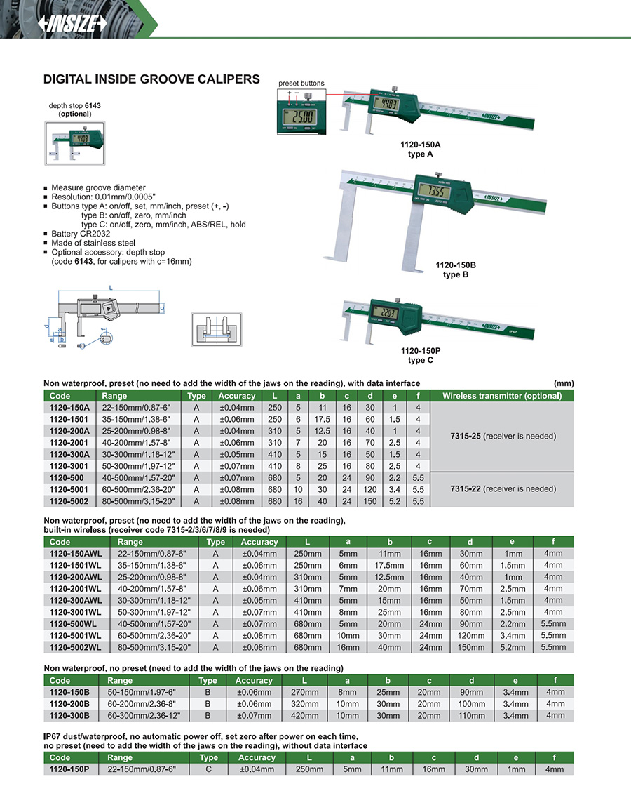 INSIZE 1120-150A Digital Inside Groove Caliper 22-150mm/0.87-6" - photo 2