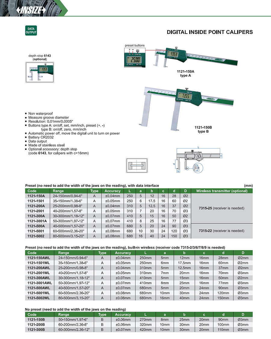 INSIZE 1121-150A Digital Inside Point Caliper 24-150mm/0.94-6" - photo 2