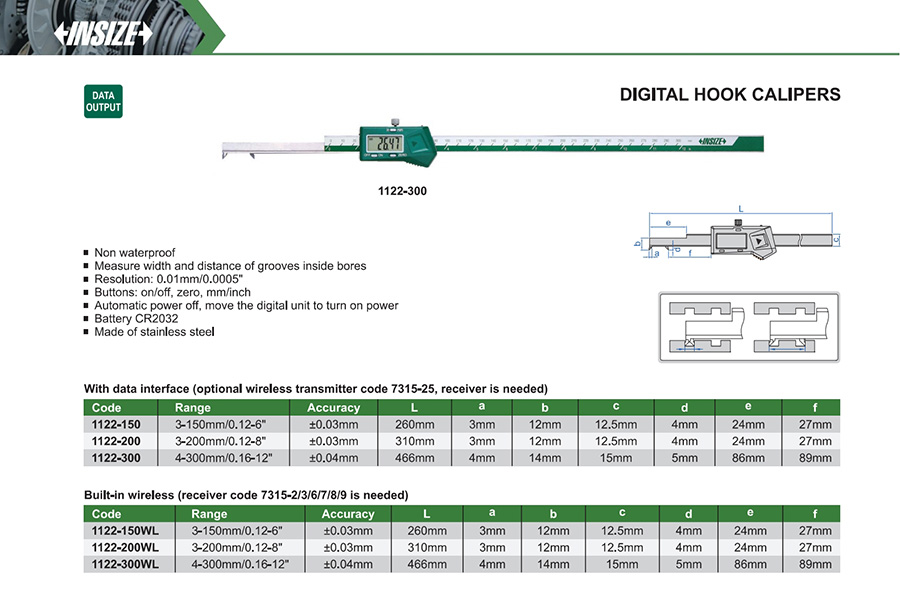 INSIZE 1122-150 Digital Hook Caliper 3-150 mm - photo 2